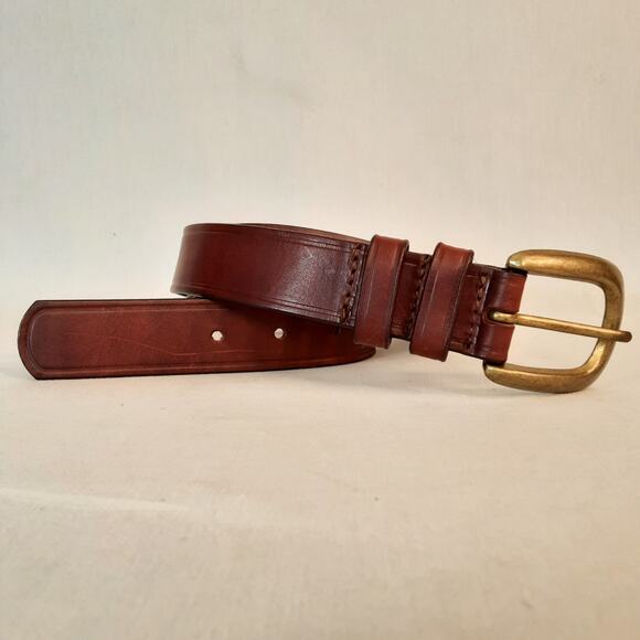 Liz Claiborne Top Grain Oil Tan Leather Belt 34 Unisex Waist Walnut Brown - Picture 1 of 14